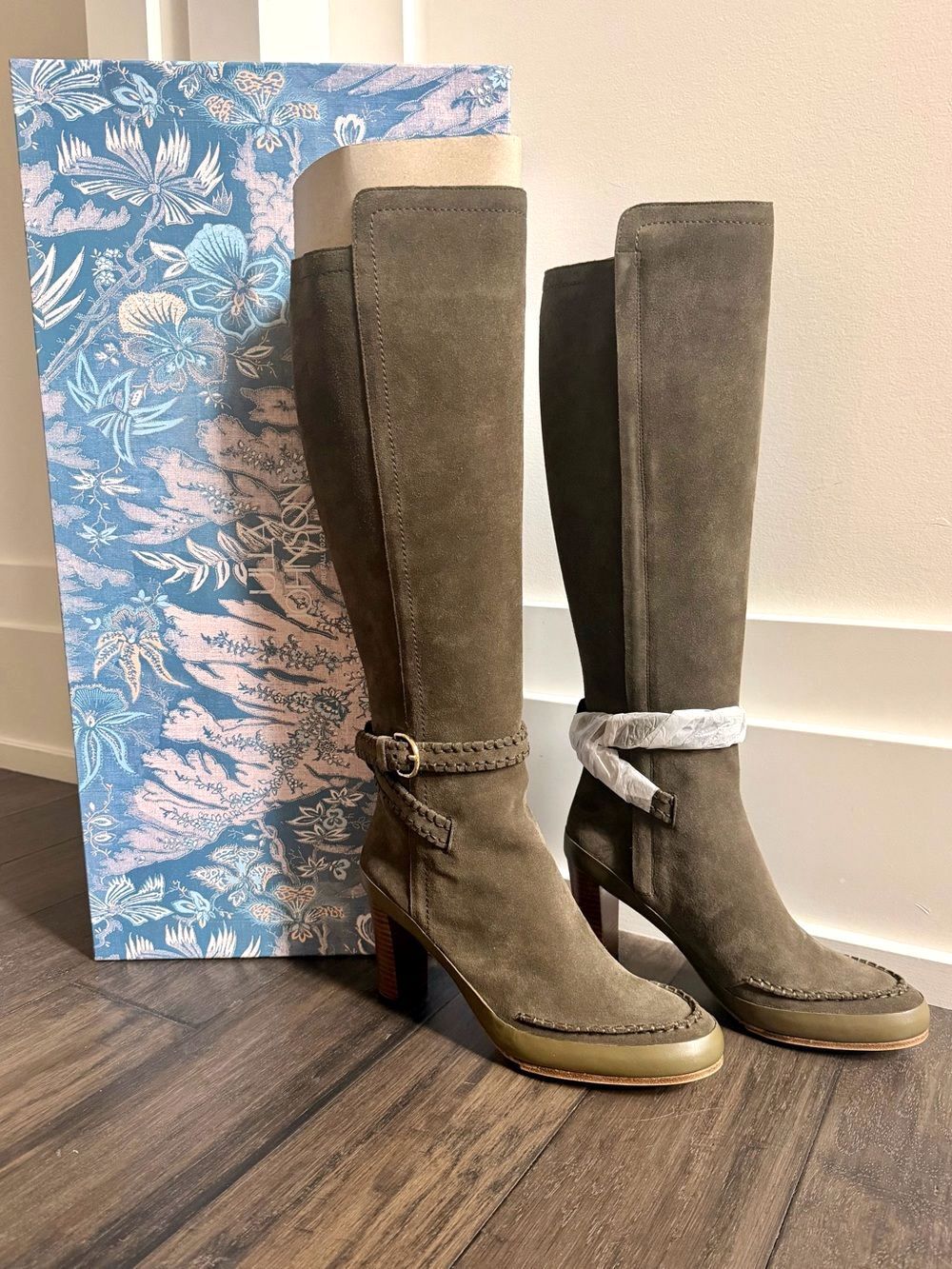 ULLA JOHNSON Sold-Out Olive Suede Buckle Tall Boots Sz 39 NIB $895!!